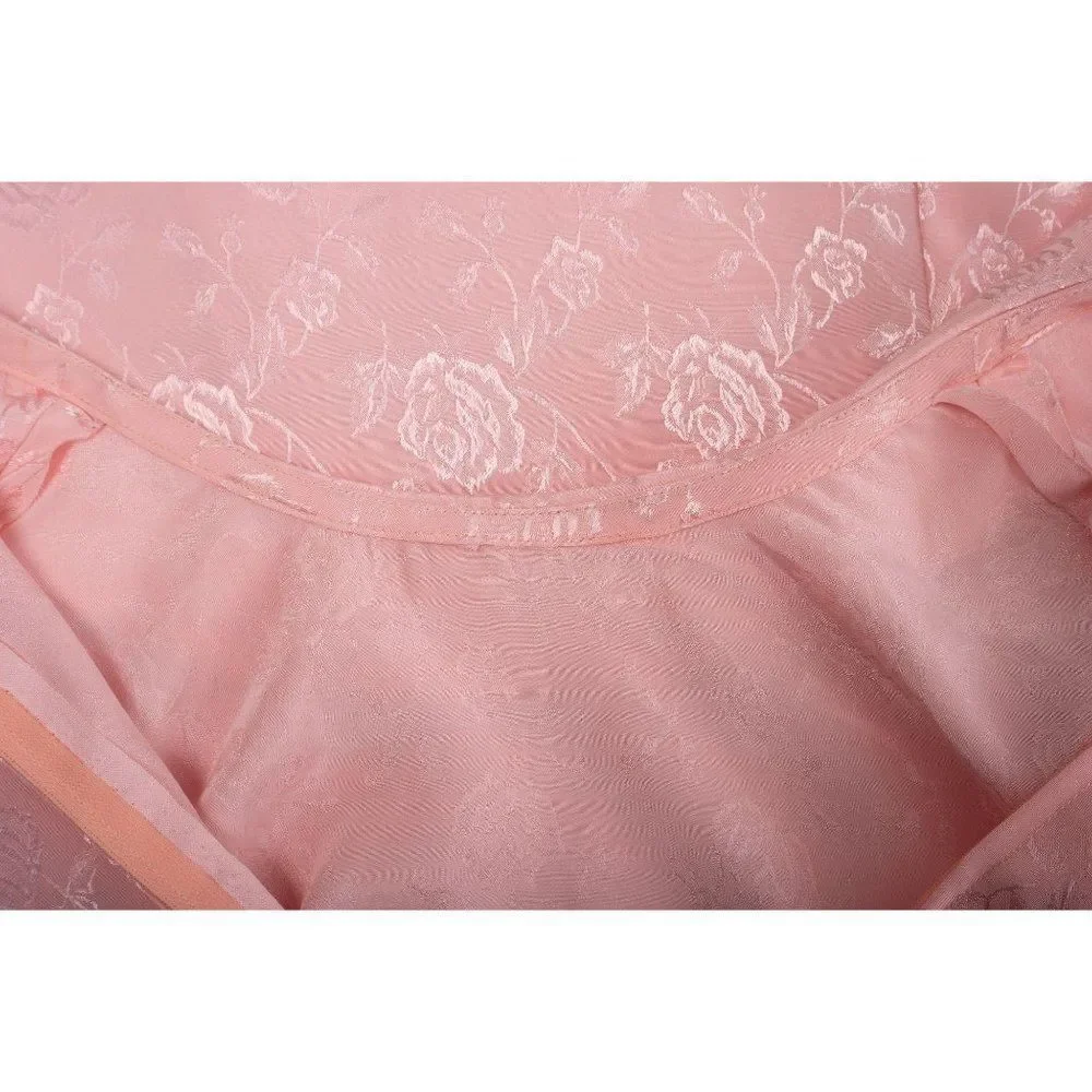 Vintage Sheath Dress Pink Roses Brocade L Puff sl - Picture 5 of 5